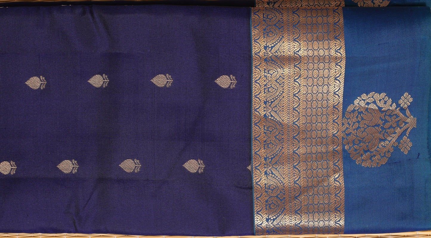 Kalpakriya Soft Silk Saree Dark Blue with Sky Blue Jari 09-2023-NRS00001