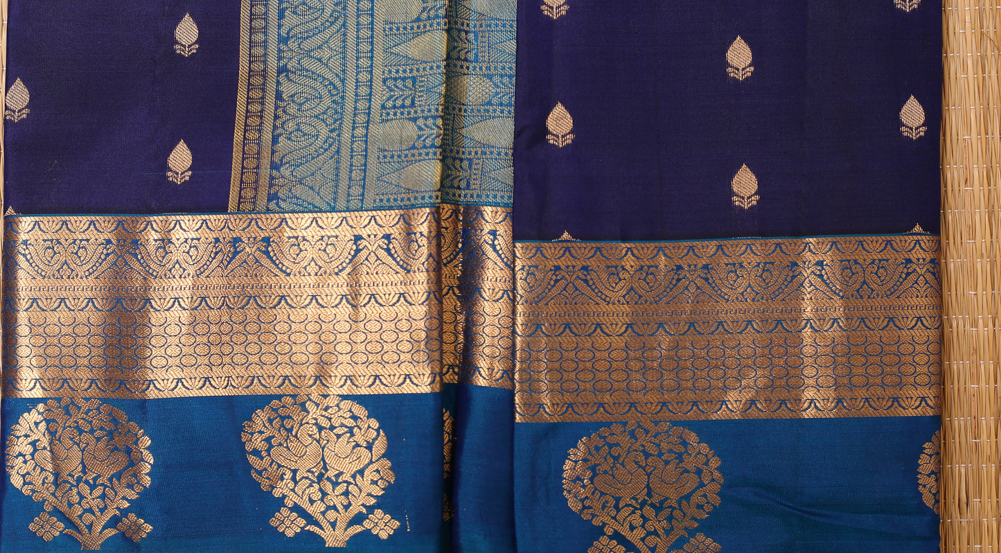 Kalpakriya Soft Silk Saree Dark Blue with Sky Blue Jari 09-2023-NRS00001