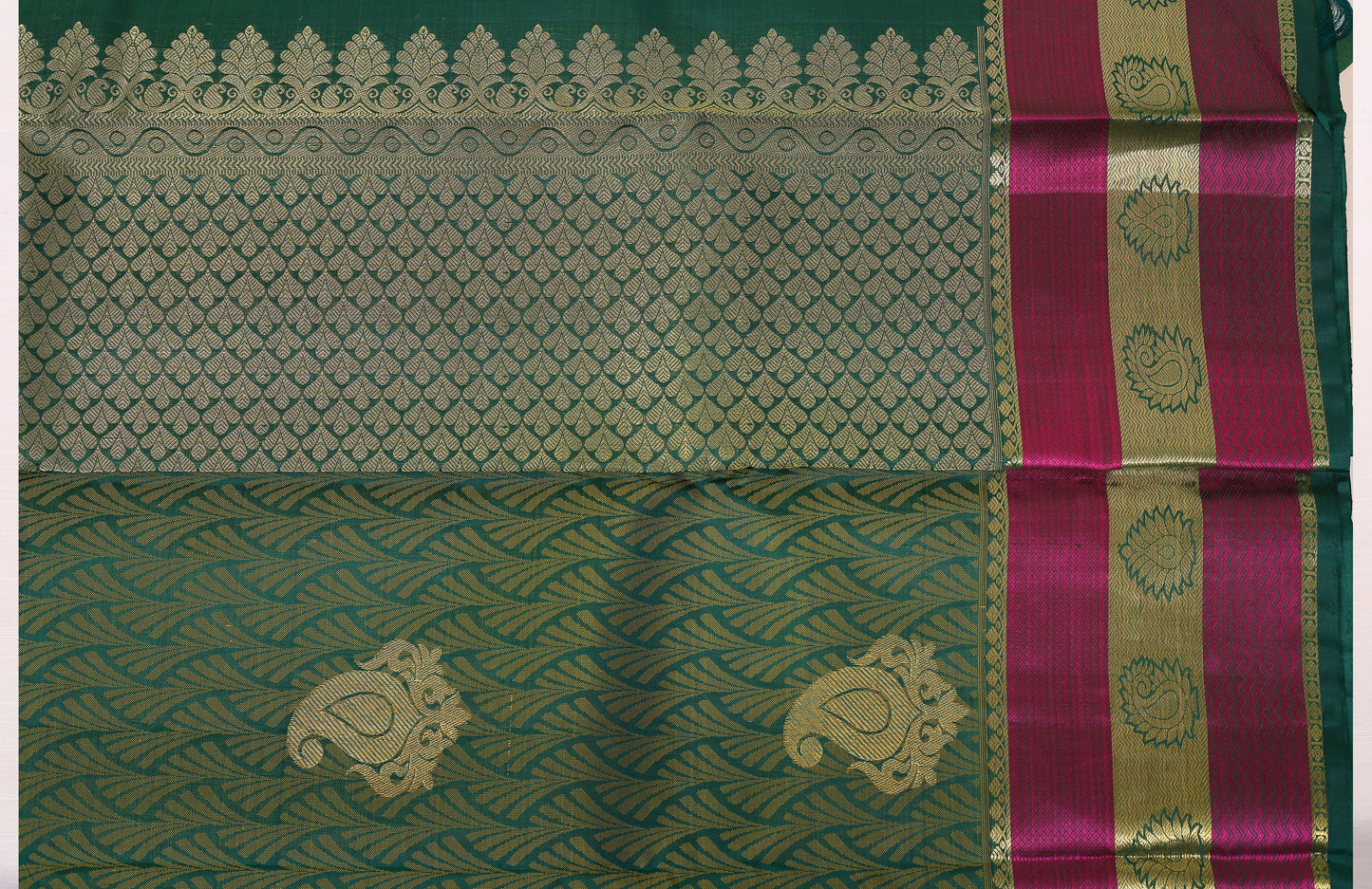 Kalpakriya Kanchipuram Silk - Peacock Green with Pink Jari Saree 09-2023-NRS00009