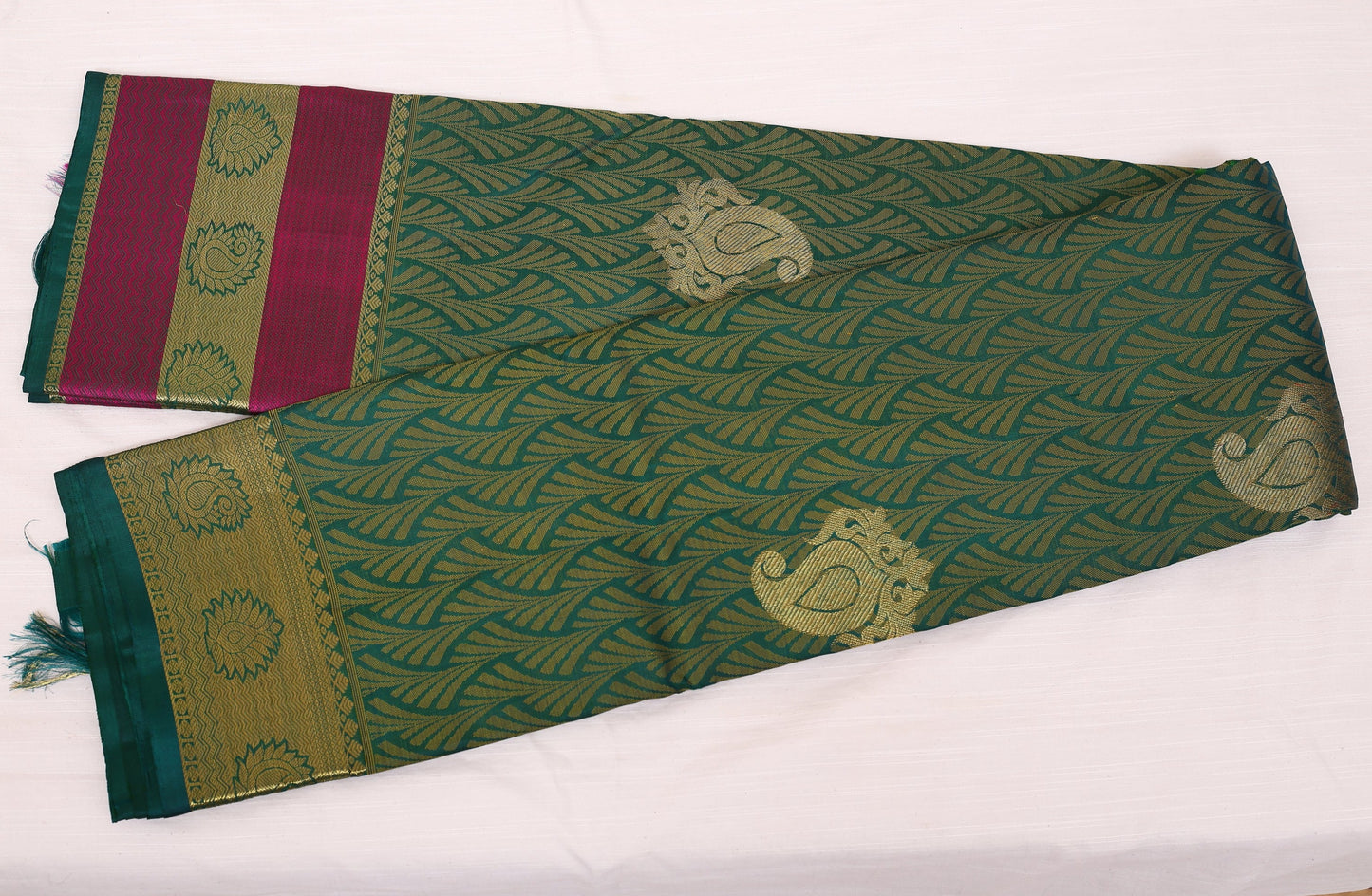 Kalpakriya Kanchipuram Silk - Peacock Green with Pink Jari Saree 09-2023-NRS00009