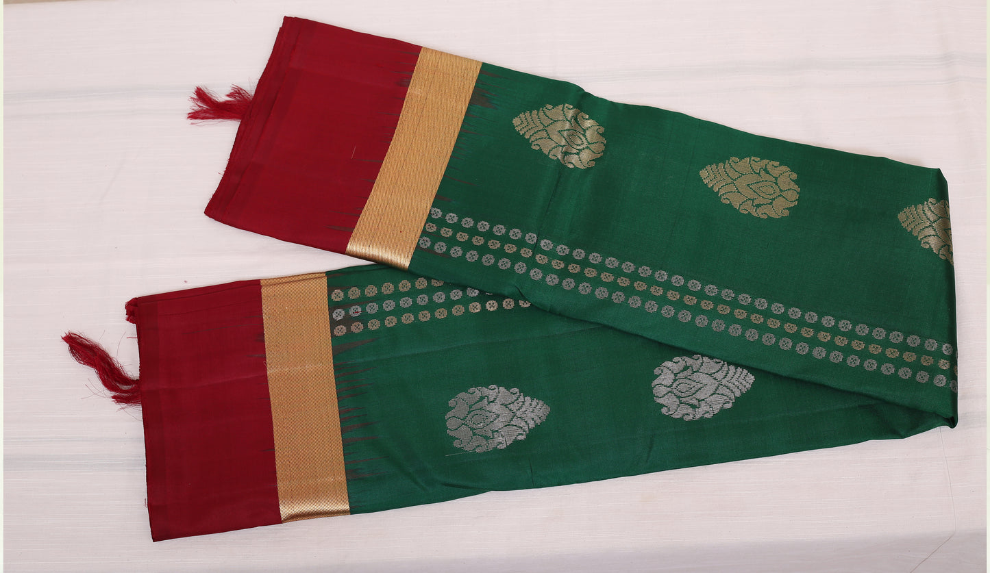 Kalpakriya Kanchipuram Silk - Dark Green with Maroon Jari Saree 09-2023-NRS00004