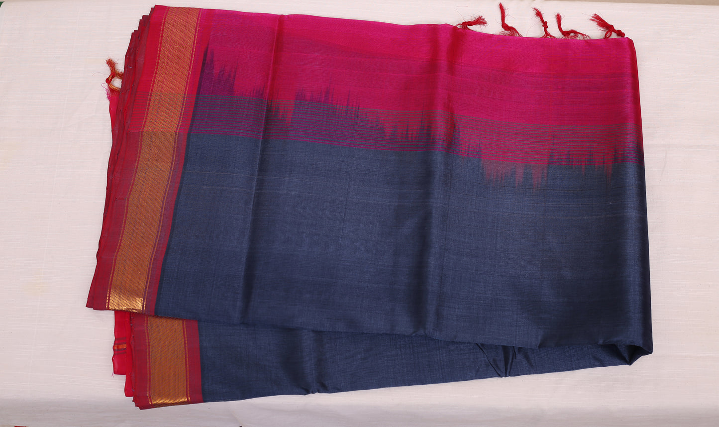 Kalpakriya Kanchipuram Silk Cotton - Elephant Gray with Pink Jari Saree 09-2023-NRS00006