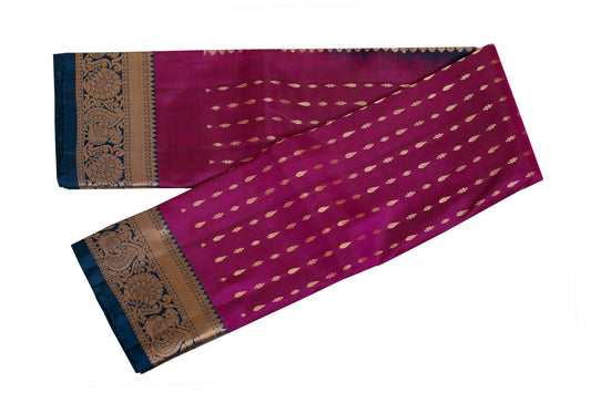 Kalpakriya Uppada Silk - Magenta Saree with Peacock Blue Border Saree 10-2023-NRS00013