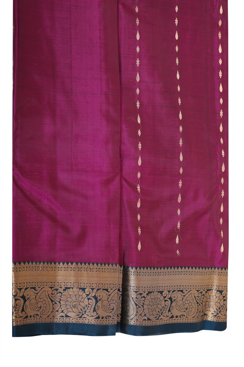 Kalpakriya Uppada Silk - Magenta Saree with Peacock Blue Border Saree 10-2023-NRS00013