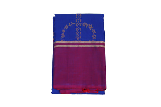 Kalpakriya Kanchipuram Silk - Ink blue saree with purple border 10-2023-NRS00017